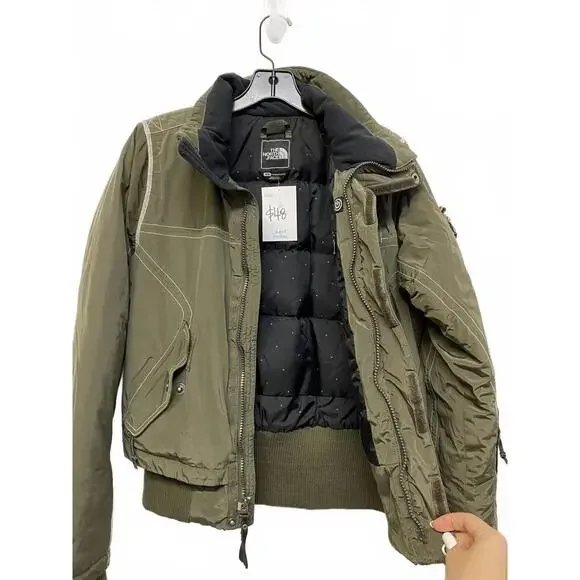 The North Face Women's Olive Green Bomber Jacket Cropped 600 Snow Size Medium - Picture 3 of 6